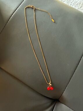 Gold Chain Necklace with Red Cherry Pendant - Women Jewelry